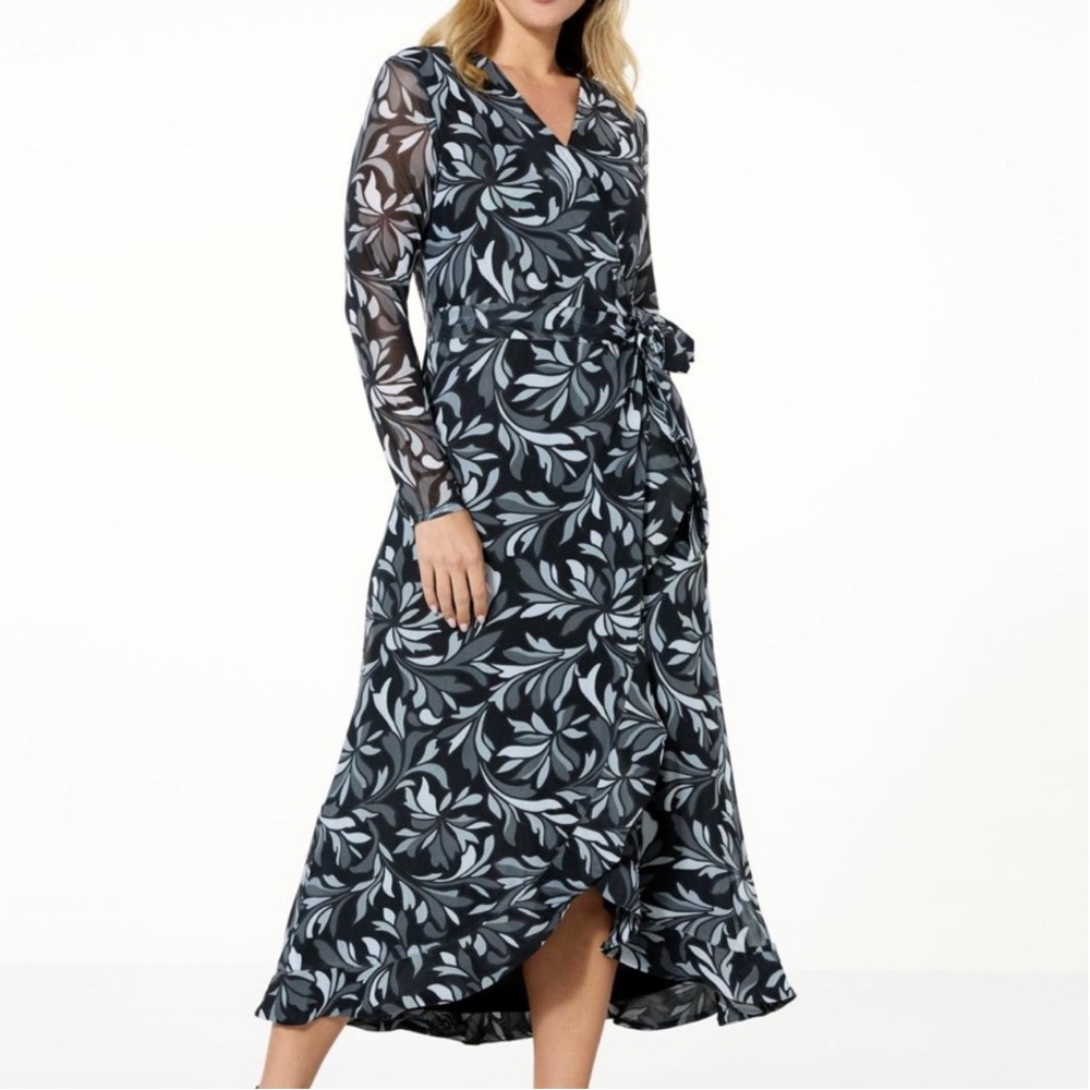 C Wonder by Christian Siriano wrap dress with ruffle hem, Size 1XP